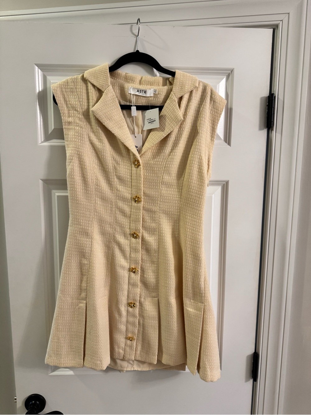 ASTR Cream Textured Button-Front Mini Dress with Gold Buttons